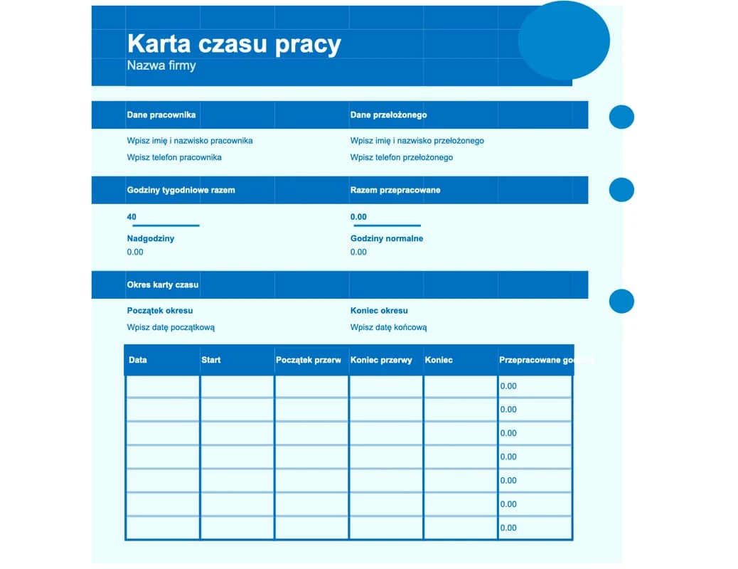 Podgląd prostej listy obecności i godzin w Excelu